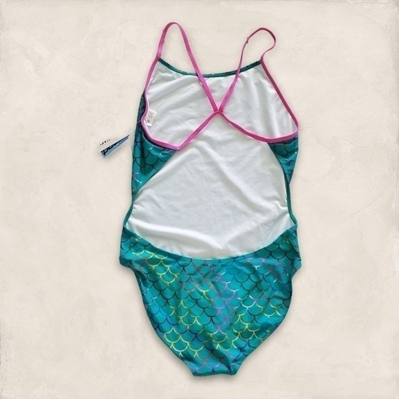 SPORTI Mermaid Fancy Foil Thin Strap One Piece Swimsuit Size 10/12 - Picture 5 of 11